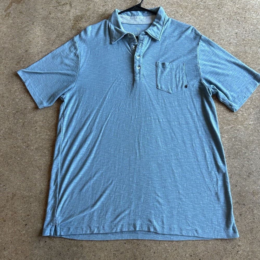 Free Fly Polo Shirt Mens XLarge Blue Solid Performance Bamboo Pocket Casual Top